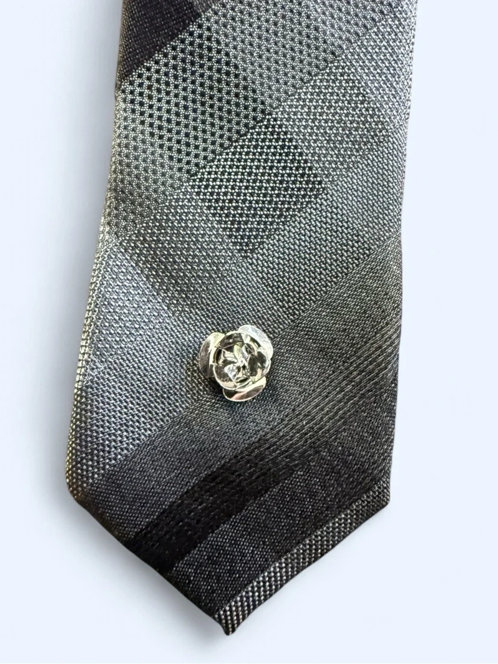 OOAK Upcycled Necktie Belt Black Gray, Vintage Sarah Coventry, w/Hidden Pocket
